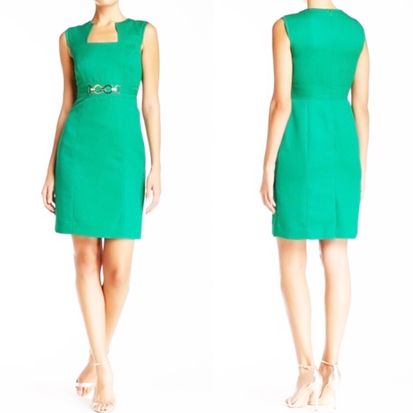 Tahari Dresses & Skirts - Tahari Dress Faux Belt Square Neck in Blue Size 6